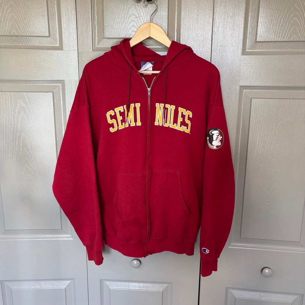 Champion Florida State Seminoles FSU Zip Up Hoodie Mens Large Red Sweatshirt